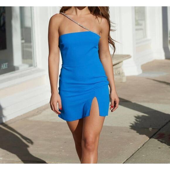 Amanda Uprichard EUC Bright Blue Dream Mini Dress Sz XS Formal Cocktail - Picture 1 of 16